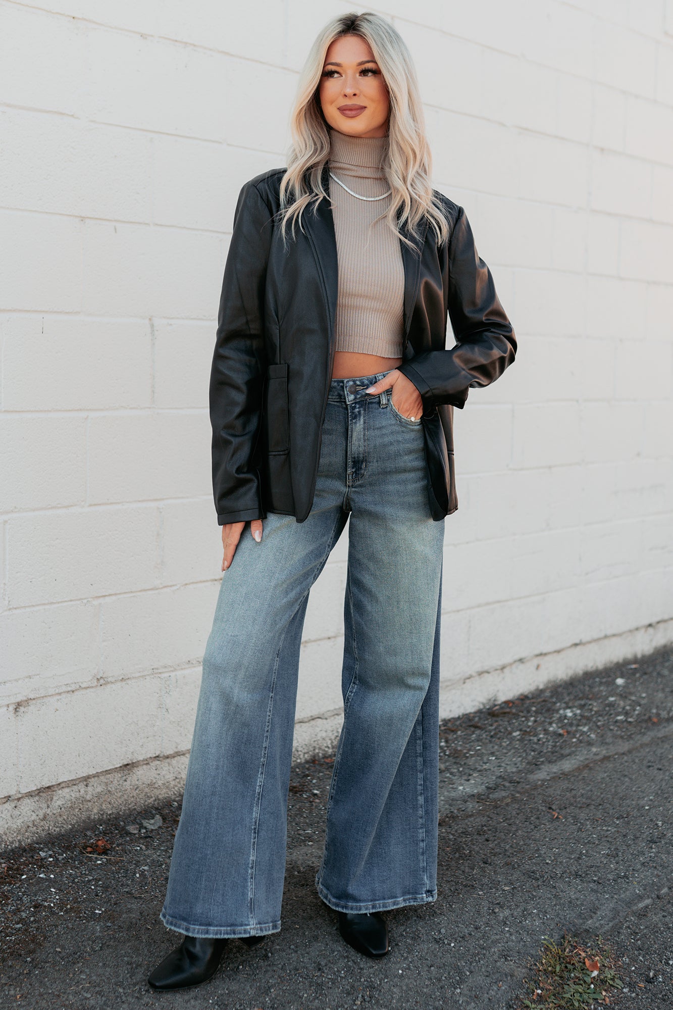 Professional Presence Faux Leather Blazer Jacket (Black) - NanaMacs