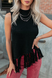 Hidden Spark Sleeveless Fringe Sweater (Black) - NanaMacs