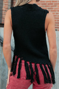 Hidden Spark Sleeveless Fringe Sweater (Black) - NanaMacs