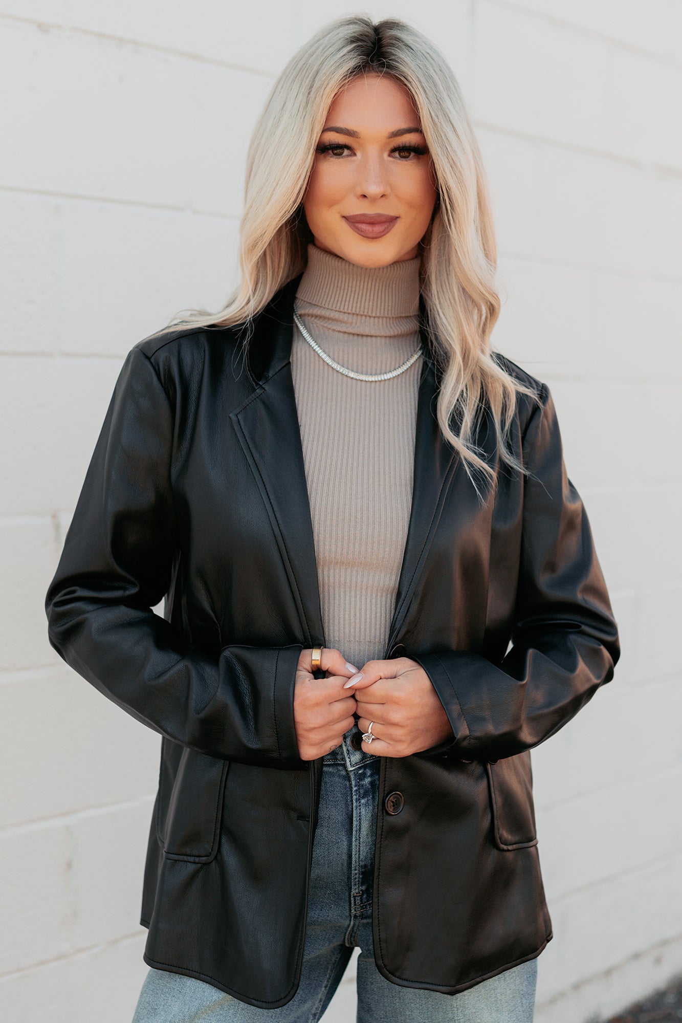 Professional Presence Faux Leather Blazer Jacket (Black) - NanaMacs