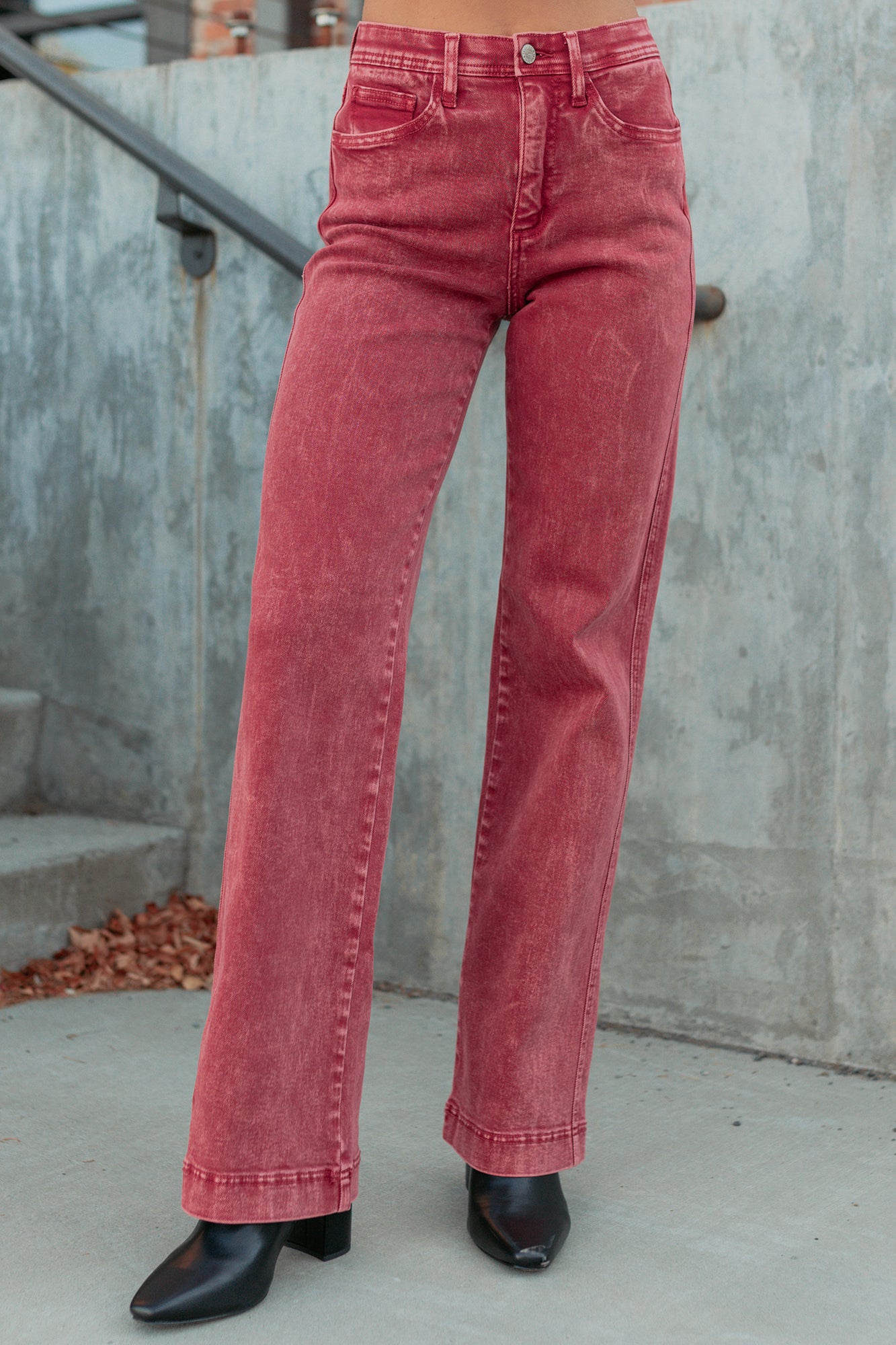 Haven Tummy Control Saige Denim Straight Jeans (Brick Red) - NanaMacs