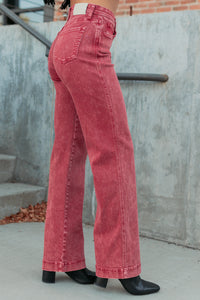 Haven Tummy Control Saige Denim Straight Jeans (Brick Red) - NanaMacs