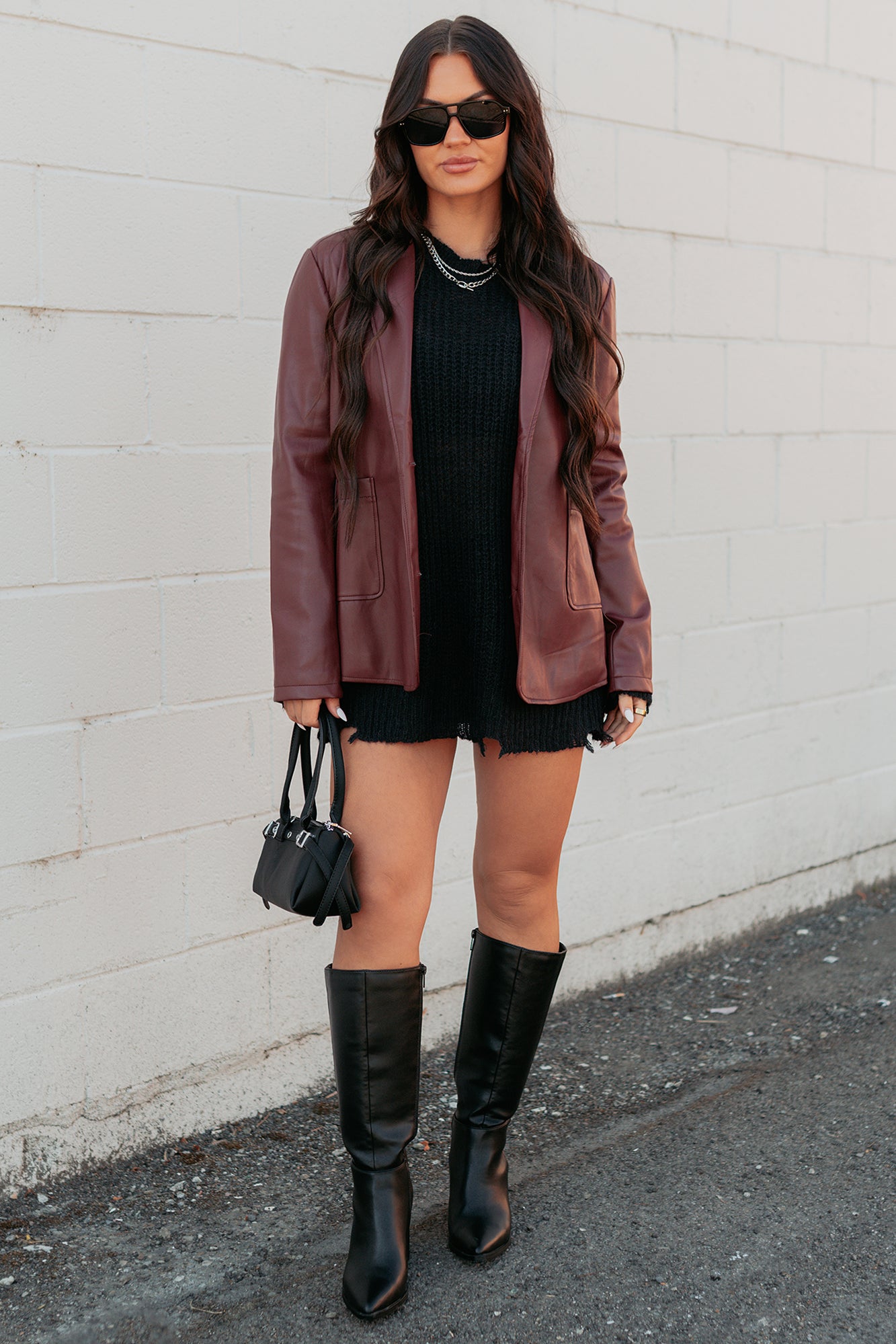 Professional Presence Faux Leather Blazer Jacket (Burgundy) - NanaMacs