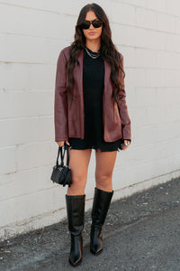 Professional Presence Faux Leather Blazer Jacket (Burgundy) - NanaMacs