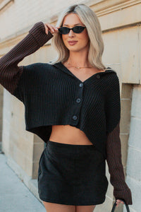 Dream Mirage Contrast Sleeve Cardigan Sweater (Black) - NanaMacs