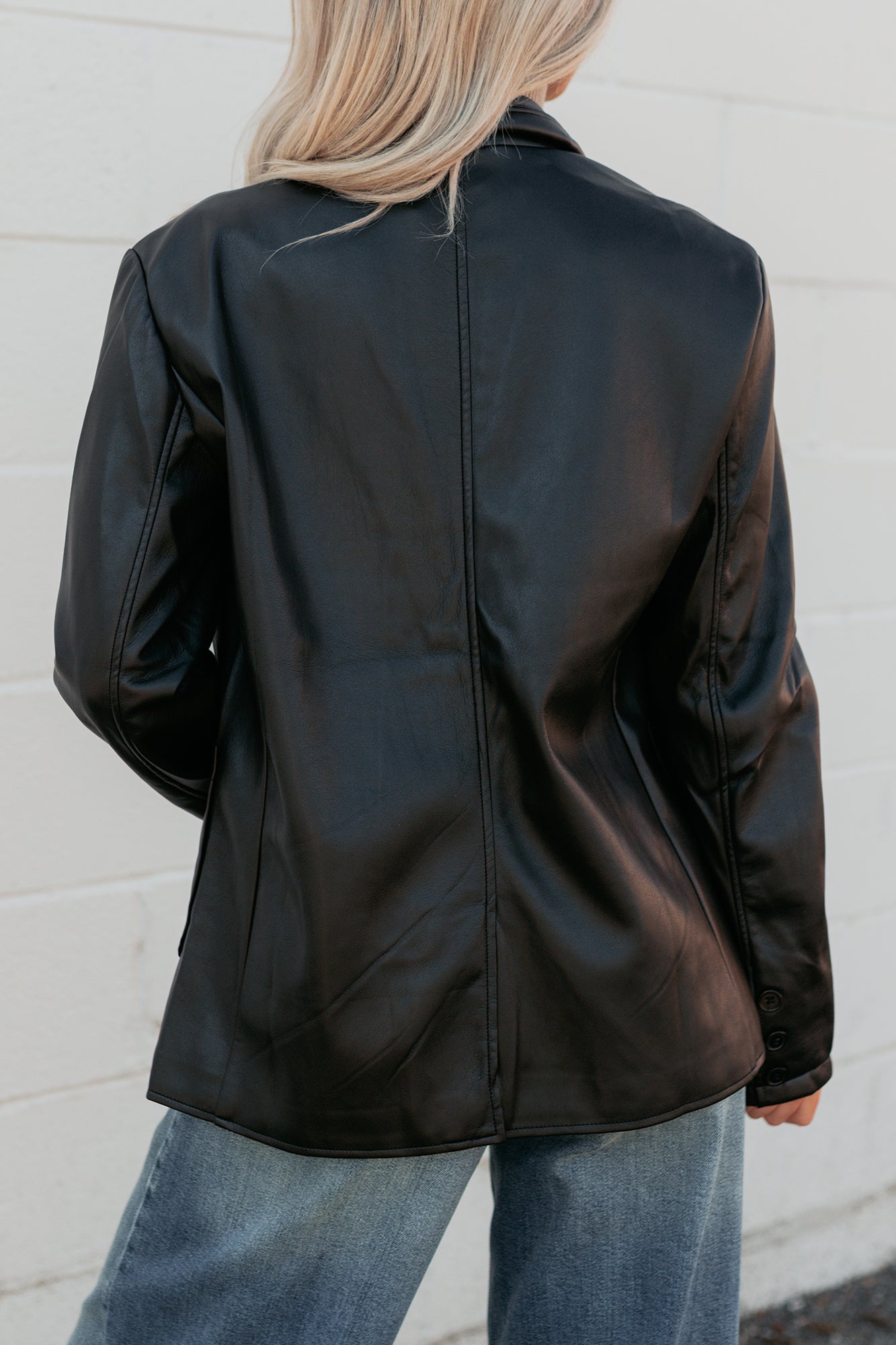 Professional Presence Faux Leather Blazer Jacket (Black) - NanaMacs