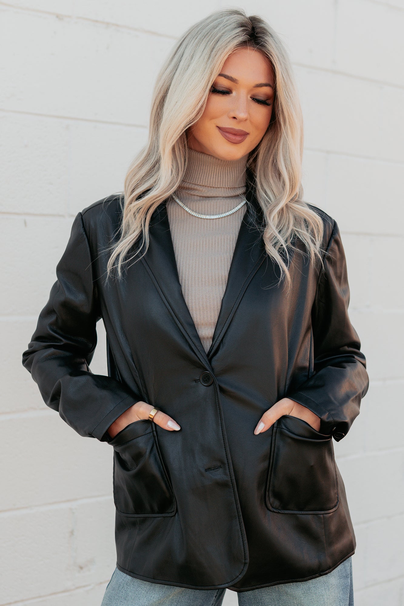 Professional Presence Faux Leather Blazer Jacket (Black) - NanaMacs