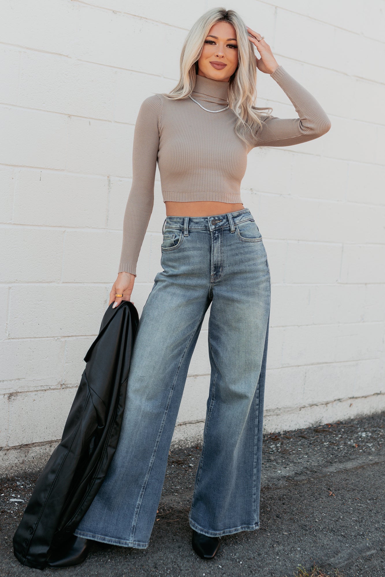 Simply Divine Ribbed Turtle Neck Crop Top (Ash) - NanaMacs