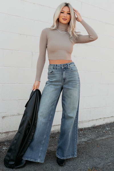 Simply Divine Ribbed Turtle Neck Crop Top (Ash) - NanaMacs