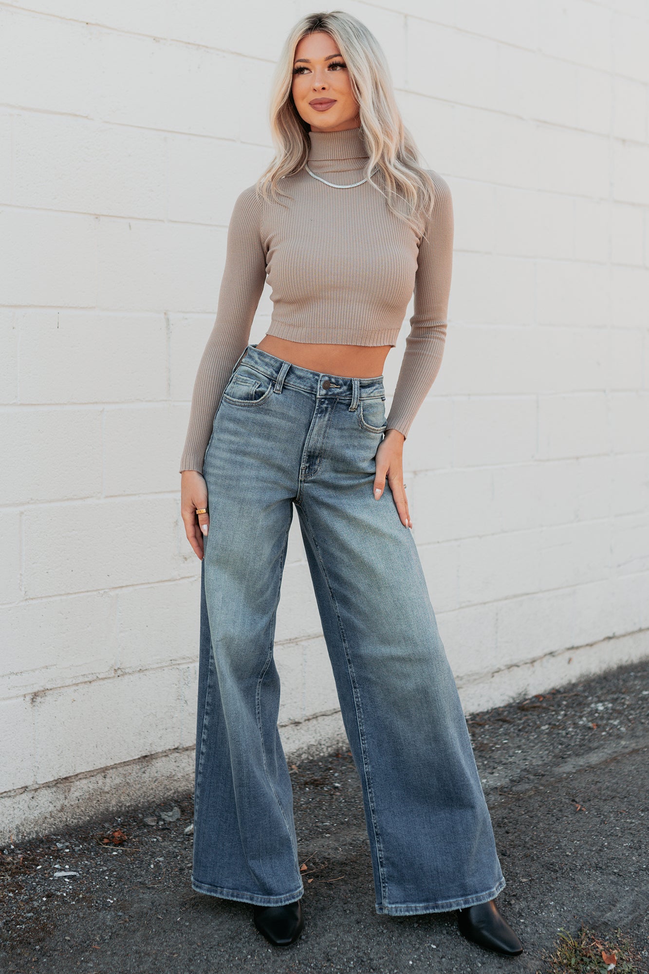 Simply Divine Ribbed Turtle Neck Crop Top (Ash) - NanaMacs