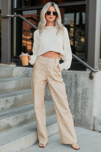 Vincent Faux Leather FORE Carpenter Pants (Beige) - NanaMacs