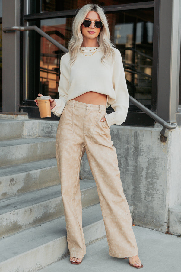 Vincent Faux Leather FORE Carpenter Pants (Beige) - NanaMacs