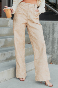 Vincent Faux Leather FORE Carpenter Pants (Beige) - NanaMacs