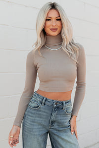 Simply Divine Ribbed Turtle Neck Crop Top (Ash) - NanaMacs