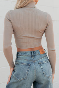 Simply Divine Ribbed Turtle Neck Crop Top (Ash) - NanaMacs