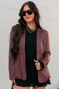 Professional Presence Faux Leather Blazer Jacket (Burgundy) - NanaMacs