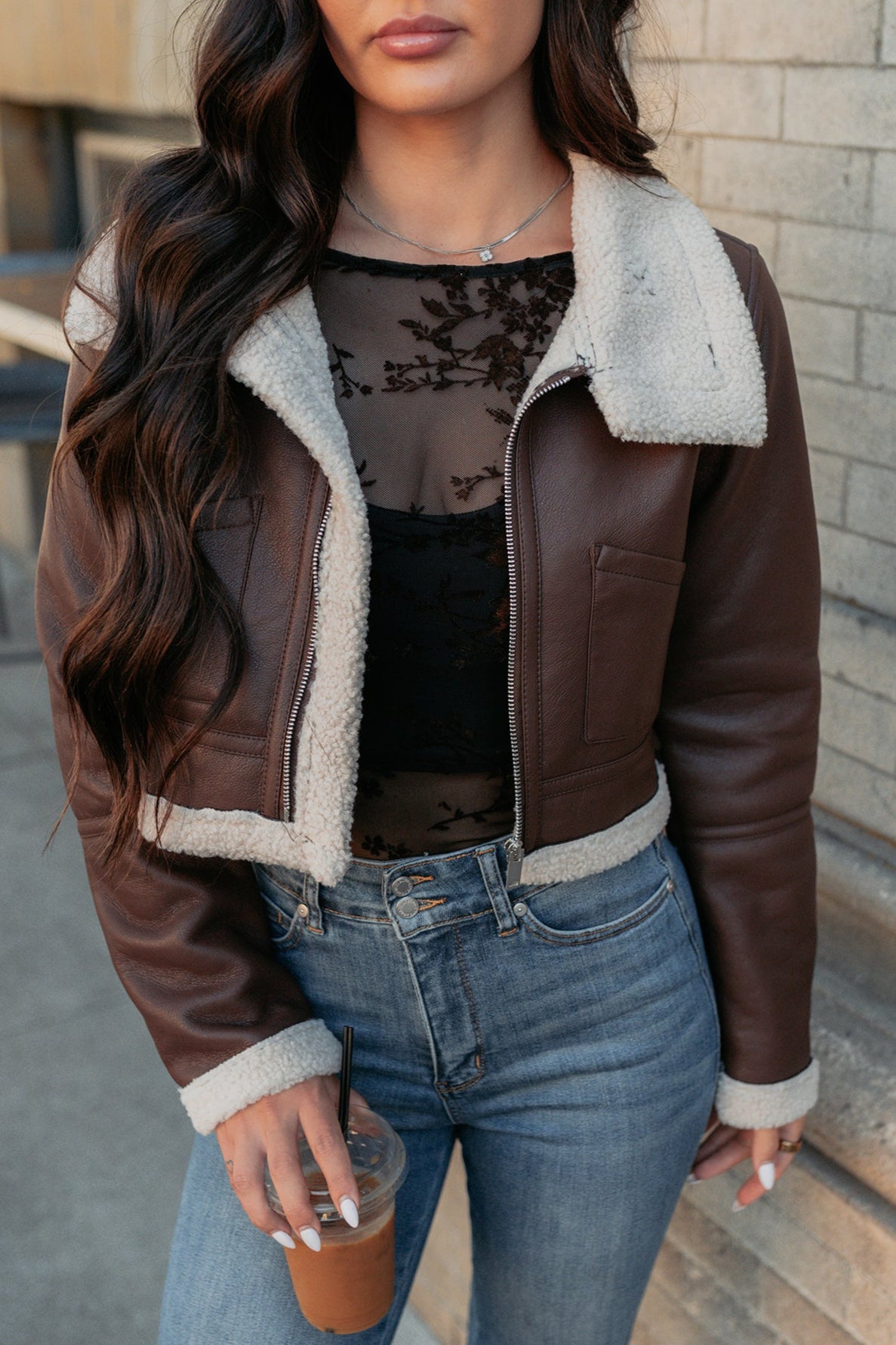 Urban Chill Faux Leather Sherpa Lined Jacket (Brown/Beige) - NanaMacs