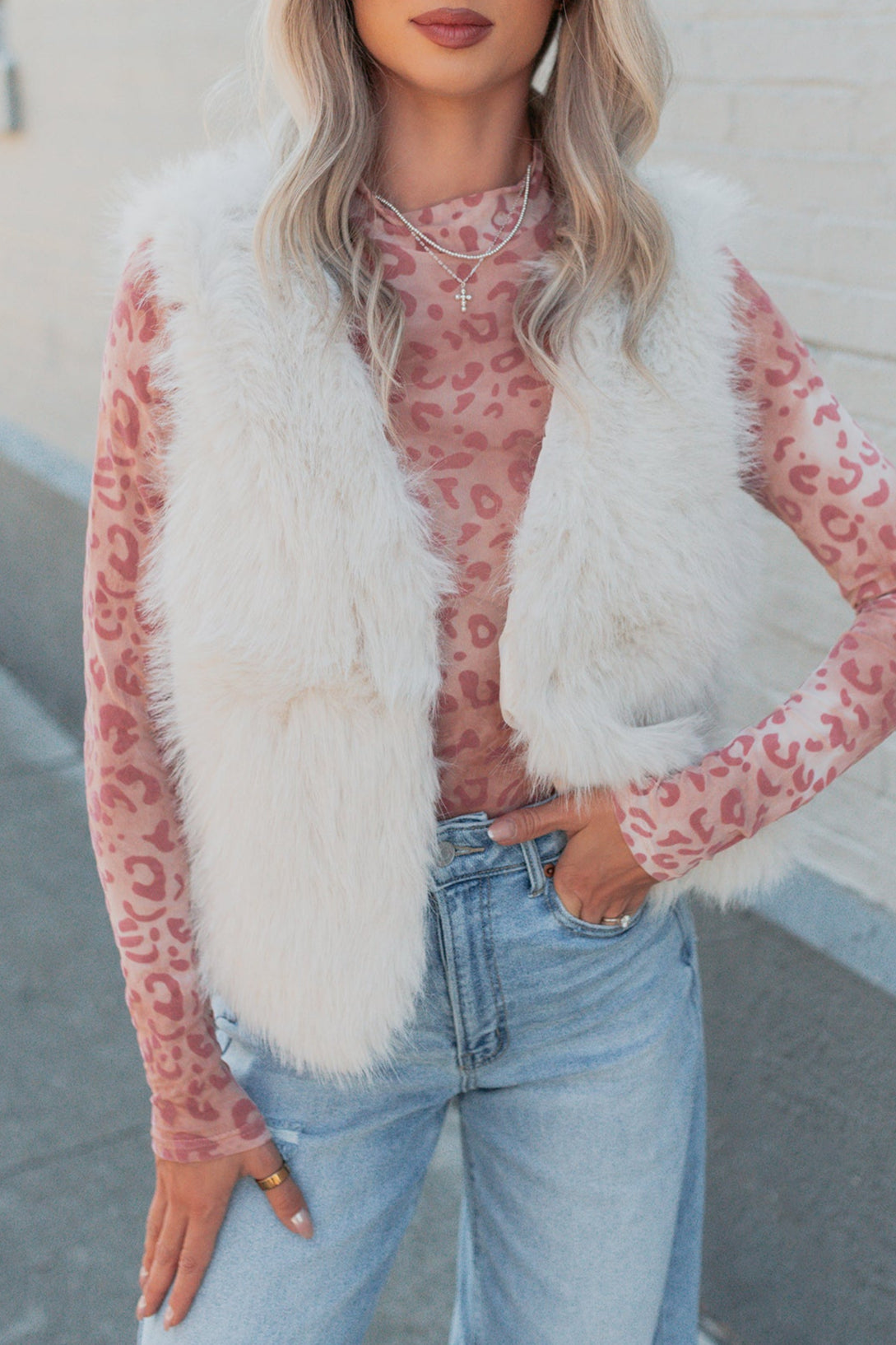 Passion & Desire Faux Fur Vest (Ecru) - NanaMacs