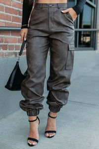Easy Edge Faux Leather FORE Cargo Joggers (Brown) - NanaMacs