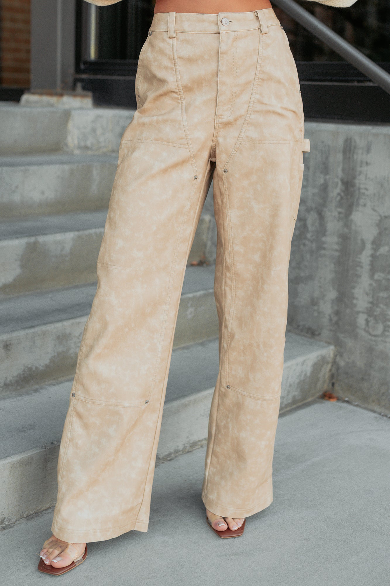 Vincent Faux Leather FORE Carpenter Pants (Beige) · NanaMacs