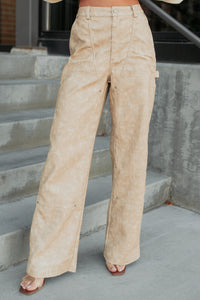 Vincent Faux Leather FORE Carpenter Pants (Beige) - NanaMacs