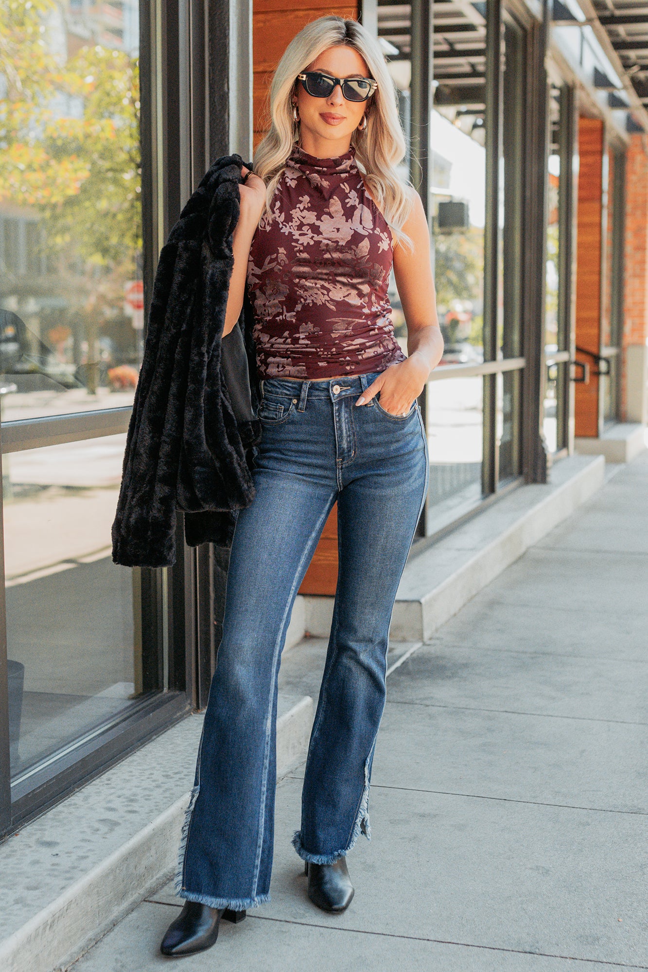 Hector Frayed Hem Kancan Bootcut Jeans (Dark) - NanaMacs