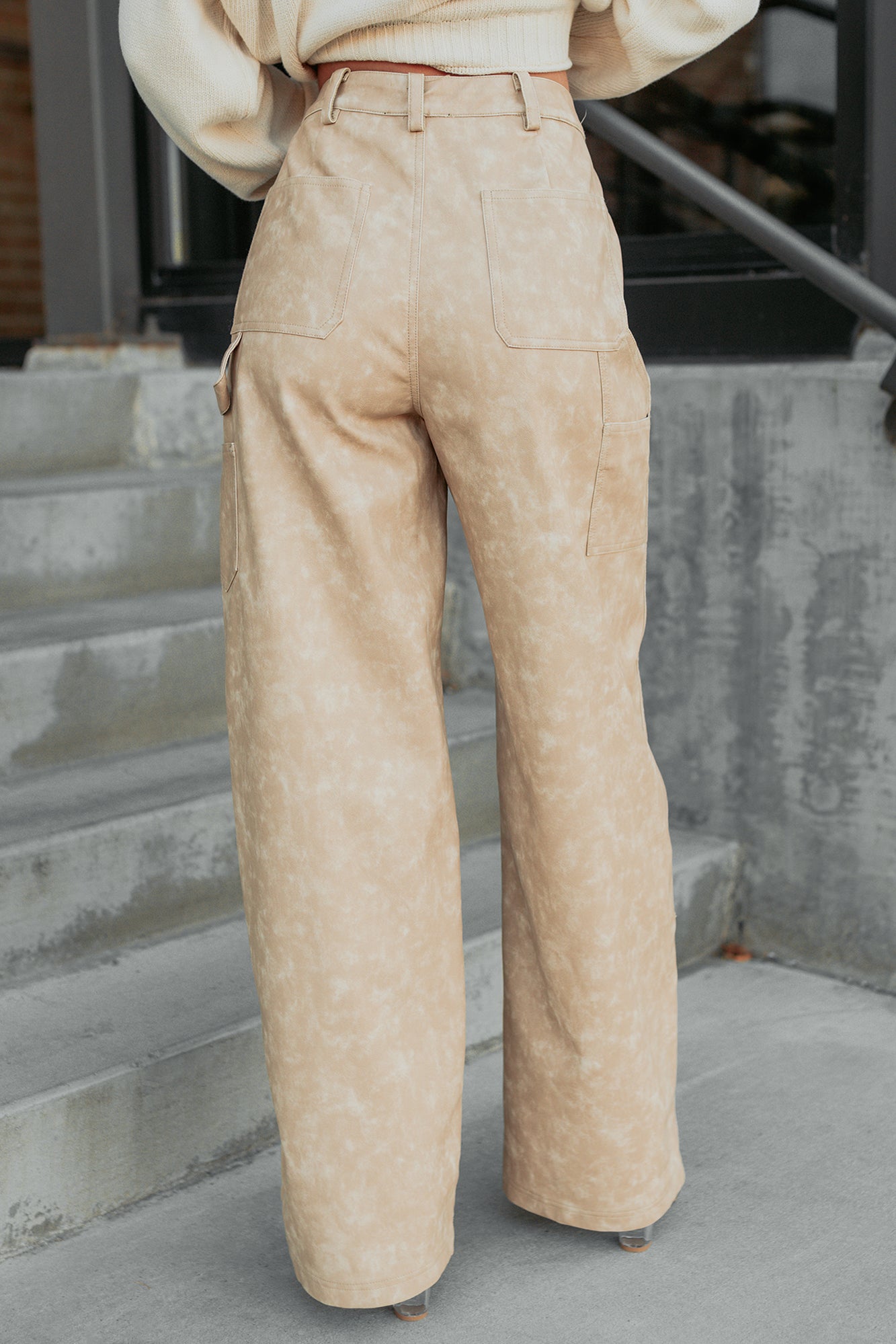 Vincent Faux Leather FORE Carpenter Pants (Beige) - NanaMacs