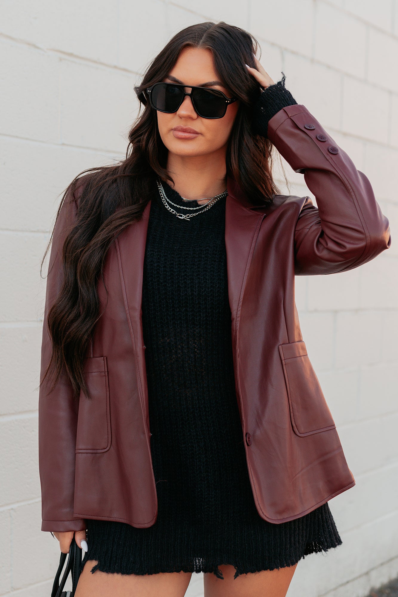 Professional Presence Faux Leather Blazer Jacket (Burgundy) - NanaMacs