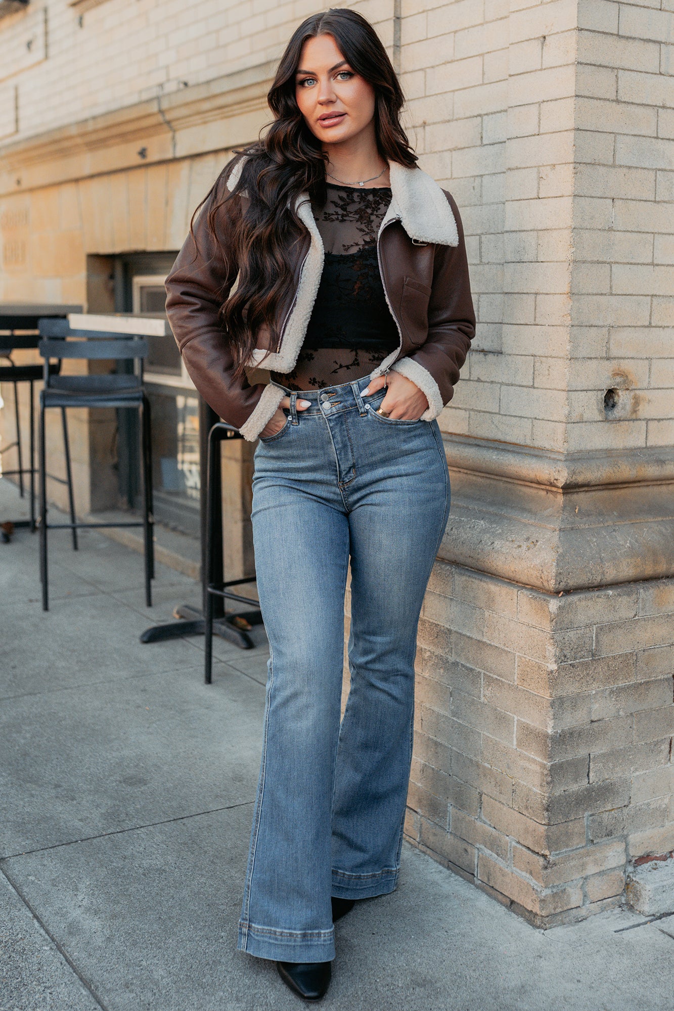 Urban Chill Faux Leather Sherpa Lined Jacket (Brown/Beige) - NanaMacs