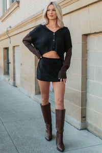 Dream Mirage Contrast Sleeve Cardigan Sweater (Black) - NanaMacs