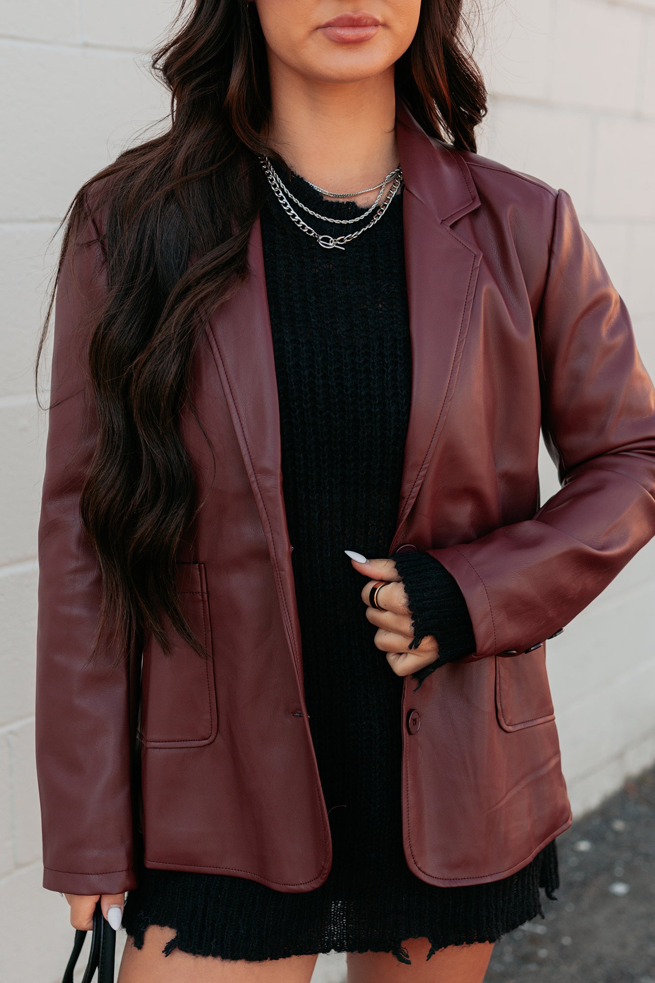 Professional Presence Faux Leather Blazer Jacket (Burgundy) - NanaMacs