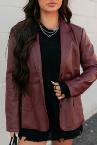 Professional Presence Faux Leather Blazer Jacket (Burgundy) - NanaMacs