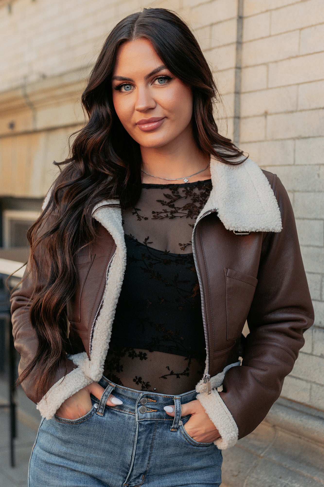 Urban Chill Faux Leather Sherpa Lined Jacket (Brown/Beige) - NanaMacs