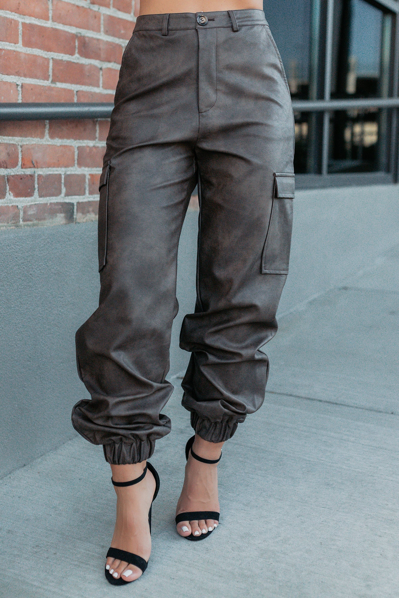 Easy Edge Faux Leather FORE Cargo Joggers (Brown) - NanaMacs