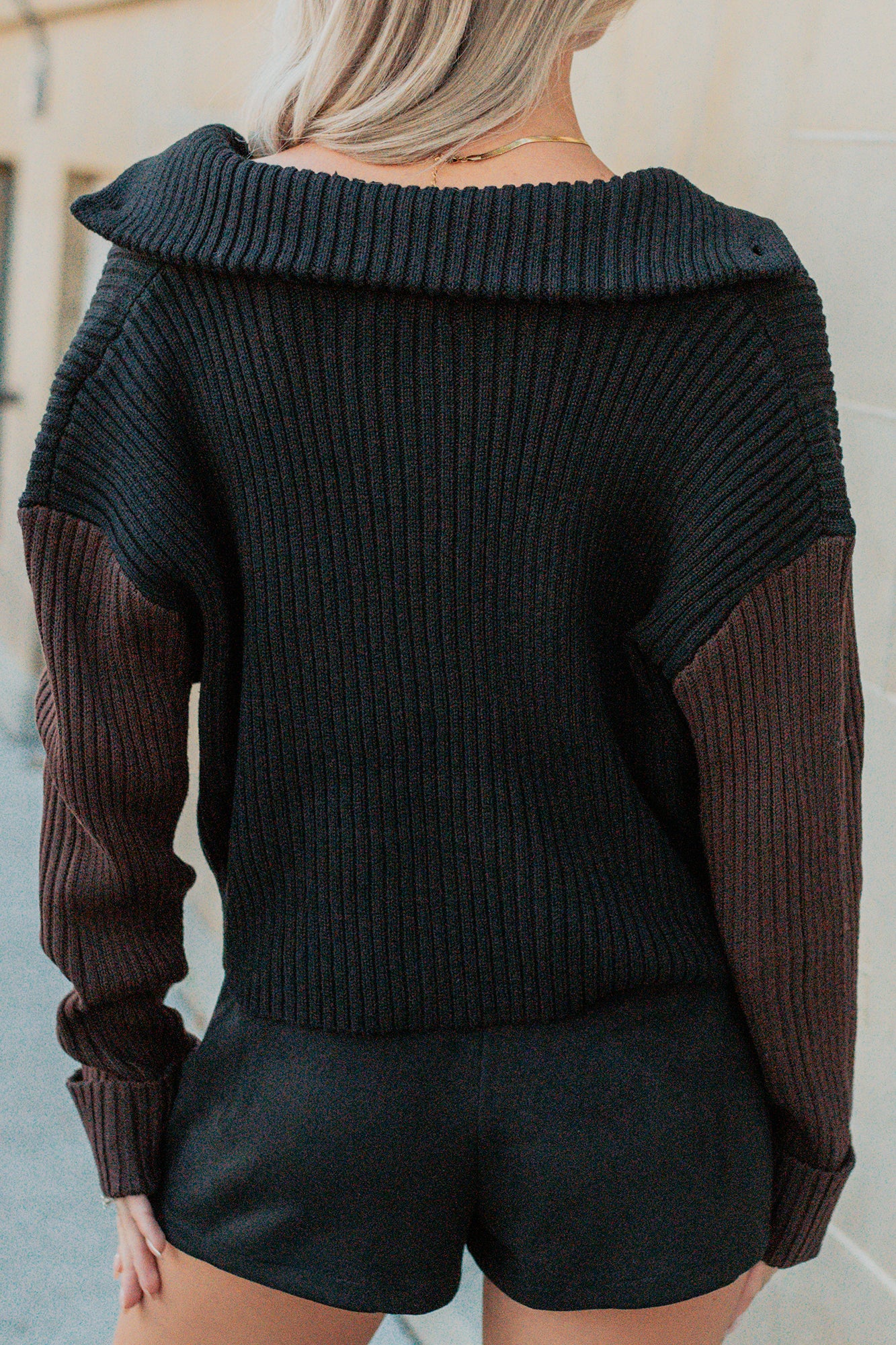 Dream Mirage Contrast Sleeve Cardigan Sweater (Black) - NanaMacs