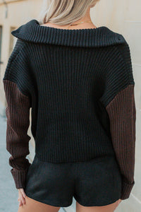 Dream Mirage Contrast Sleeve Cardigan Sweater (Black) - NanaMacs