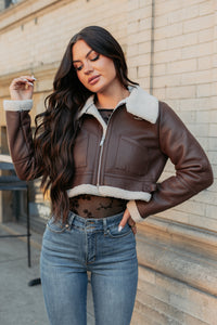 Urban Chill Faux Leather Sherpa Lined Jacket (Brown/Beige) - NanaMacs