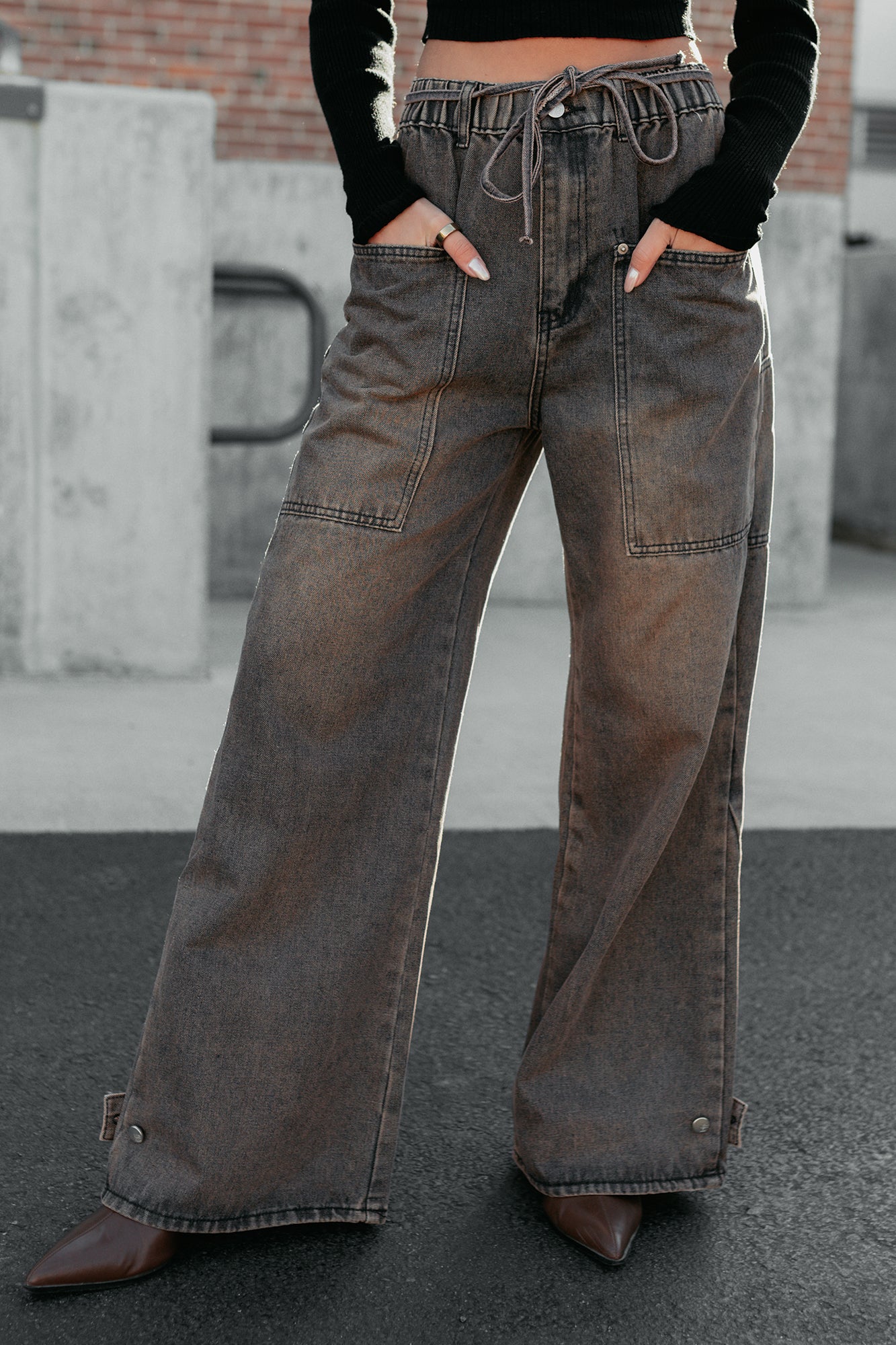 Hattie Wide Leg Washed Very J Jeans (Brown) · NanaMacs
