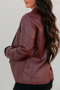 Professional Presence Faux Leather Blazer Jacket (Burgundy) - NanaMacs