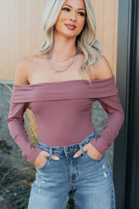 Starry Mood Off The Shoulder Bodysuit (Plum) - NanaMacs