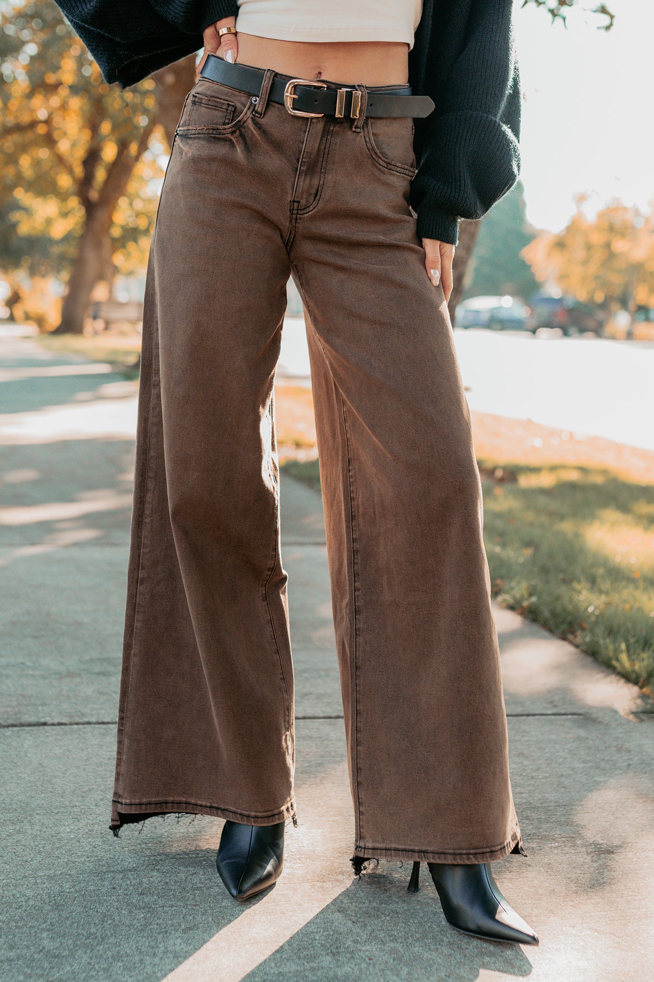 Valencia High Rise Wide Leg Mica Denim Jeans (Antique Bronze) - NanaMacs