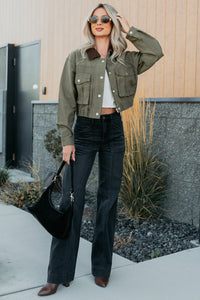 Sweet Fantasy Cropped Utility Jacket (Olive) - NanaMacs