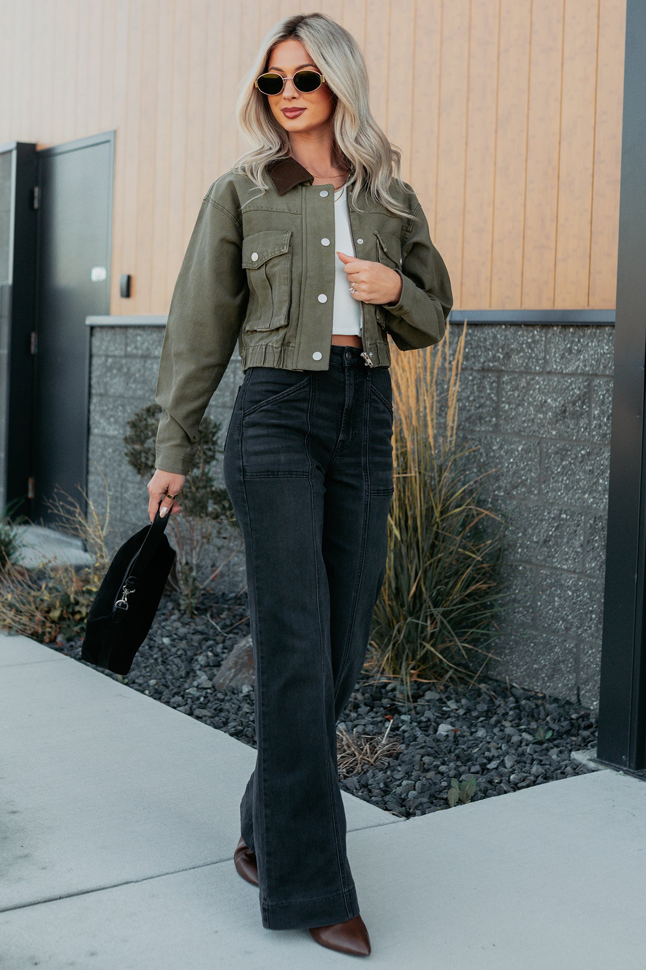 Sweet Fantasy Cropped Utility Jacket (Olive) - NanaMacs