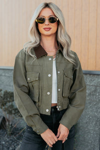 Sweet Fantasy Cropped Utility Jacket (Olive) - NanaMacs