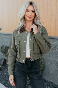 Sweet Fantasy Cropped Utility Jacket (Olive) - NanaMacs