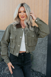 Sweet Fantasy Cropped Utility Jacket (Olive) - NanaMacs