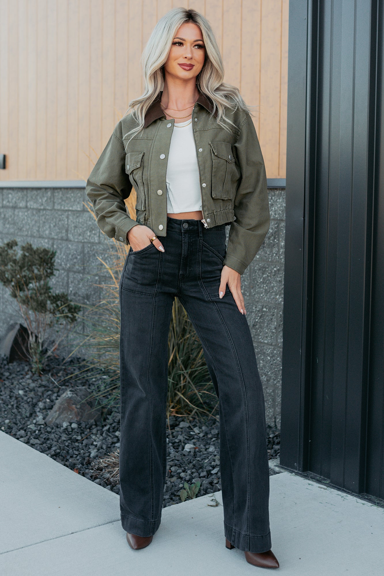 Sweet Fantasy Cropped Utility Jacket (Olive) - NanaMacs