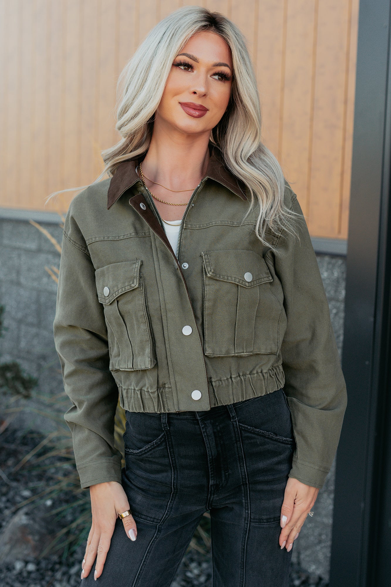 Sweet Fantasy Cropped Utility Jacket (Olive) - NanaMacs