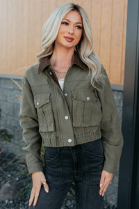 Sweet Fantasy Cropped Utility Jacket (Olive) - NanaMacs