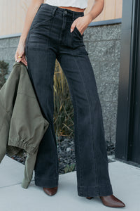 Louis High Rise Flare Hidden Jeans (Charcoal) - NanaMacs